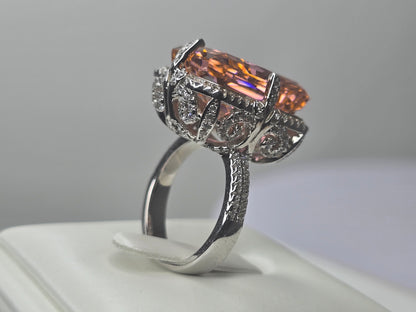 Padparadscha Style Radiant Cut Statement Ring in 925 Sterling Silver