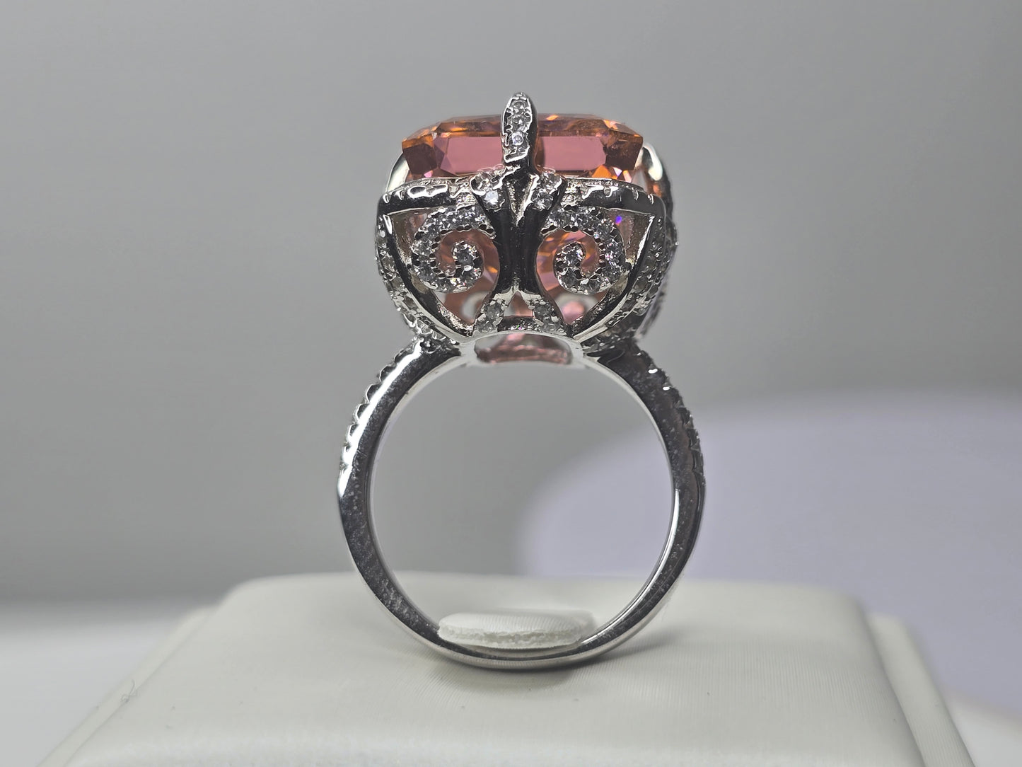 Padparadscha Style Radiant Cut Statement Ring in 925 Sterling Silver