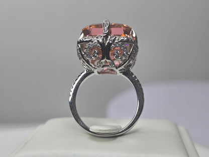 Padparadscha Style Radiant Cut Statement Ring in 925 Sterling Silver