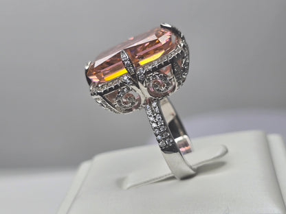 Padparadscha Style Radiant Cut Statement Ring in 925 Sterling Silver