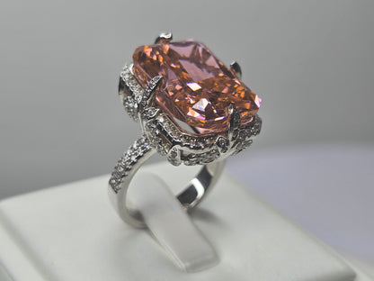 Padparadscha Style Radiant Cut Statement Ring in 925 Sterling Silver