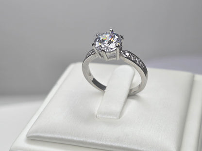 Moissanite Engagement Ring 925 Sterling Silver Round Cut Pavé Band size 6