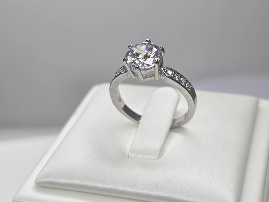 Moissanite Engagement Ring 925 Sterling Silver Round Cut Pavé Band size 6