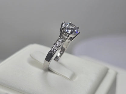 Moissanite Engagement Ring 925 Sterling Silver Round Cut Pavé Band size 6