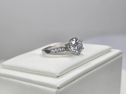 Moissanite Engagement Ring 925 Sterling Silver Round Cut Pavé Band size 6