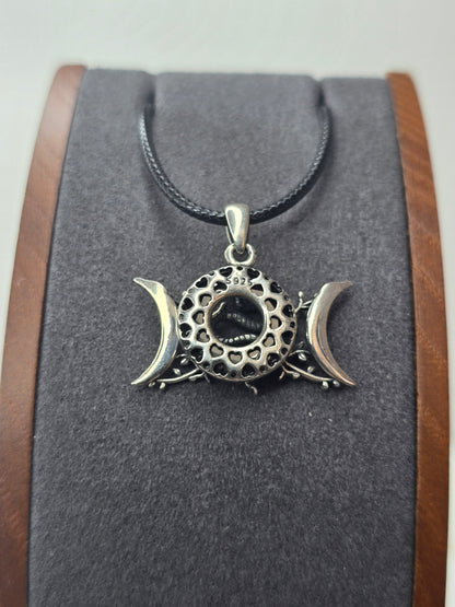 Triple Moon Snake Pendant 925 Sterling Silver Dichroic Glass