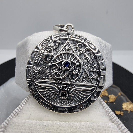 Egyptian Pyramid All Seeing Eye Illuminati Pendant 925 Sterling Silver