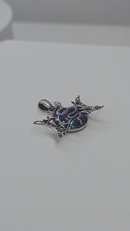 Triple Moon Snake Pendant 925 Sterling Silver Dichroic Glass