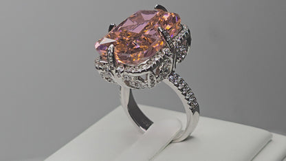 Padparadscha Style Radiant Cut Statement Ring in 925 Sterling Silver