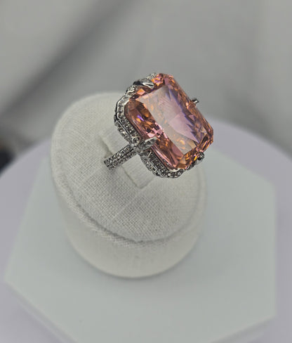 Padparadscha Style Radiant Cut Statement Ring in 925 Sterling Silver