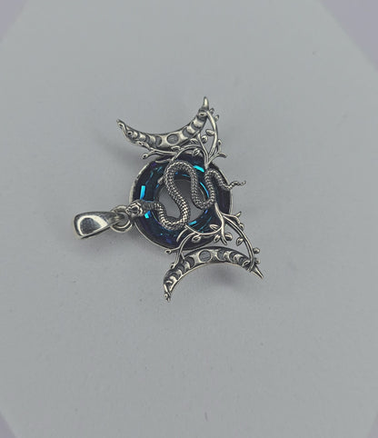 Triple Moon Snake Pendant 925 Sterling Silver Dichroic Glass