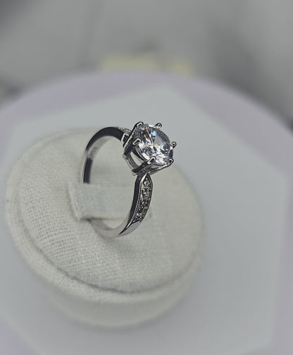 Moissanite Engagement Ring 925 Sterling Silver Round Cut Pavé Band size 6